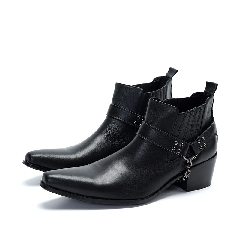 Men's Cowboy Boots Pointed dress shoes pull on Leather motor Performance Boots