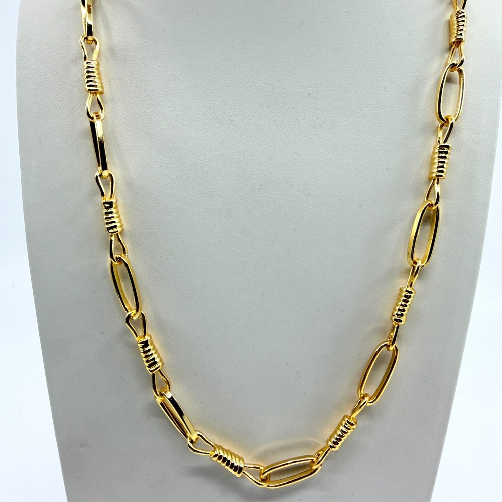 Vintage Gold Tone Statement Link Chain Necklace Retro Chunky Wrapped Wire Style
