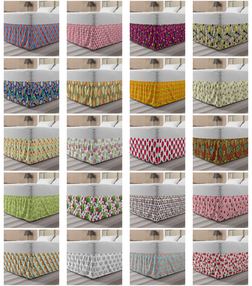 Ambesonne Fruit Art Bedskirt Elastic Wrap Around Skirt Gathered Design