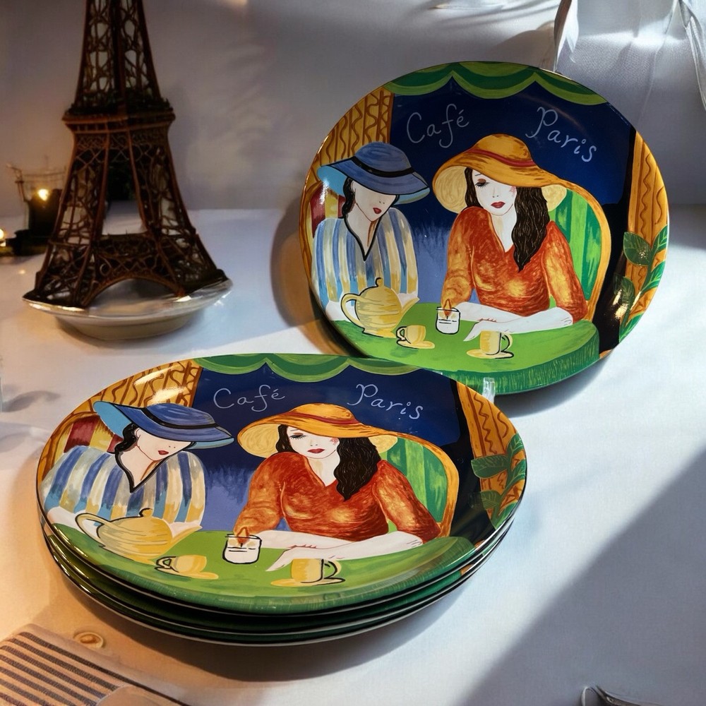 Sango Set of 4 Cafe Paris Oval Dinner Plates #4914, 11”