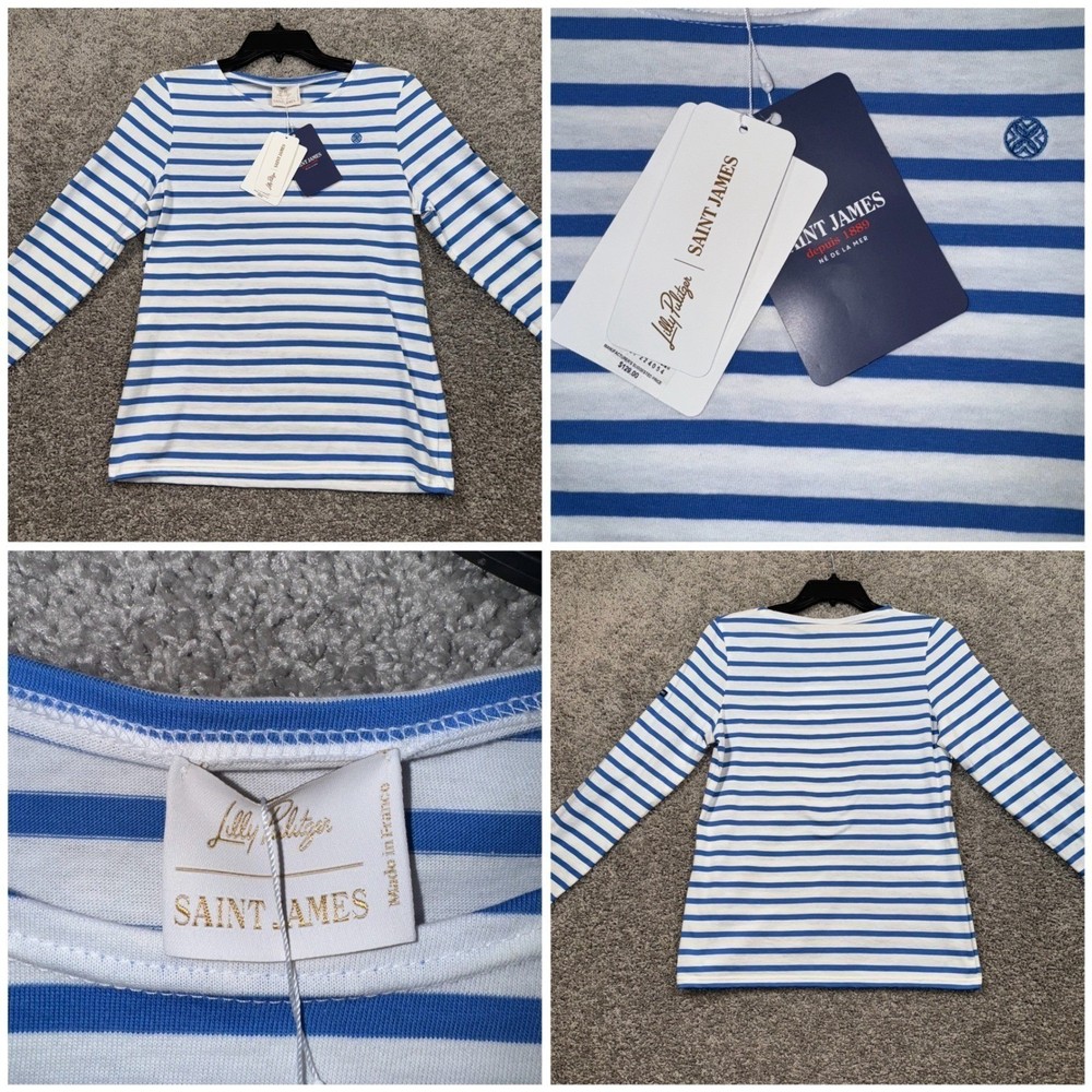 Lilly Pulitzer x Saint James Minquidame Contrast Stripe Round Neck Tee Small NEW