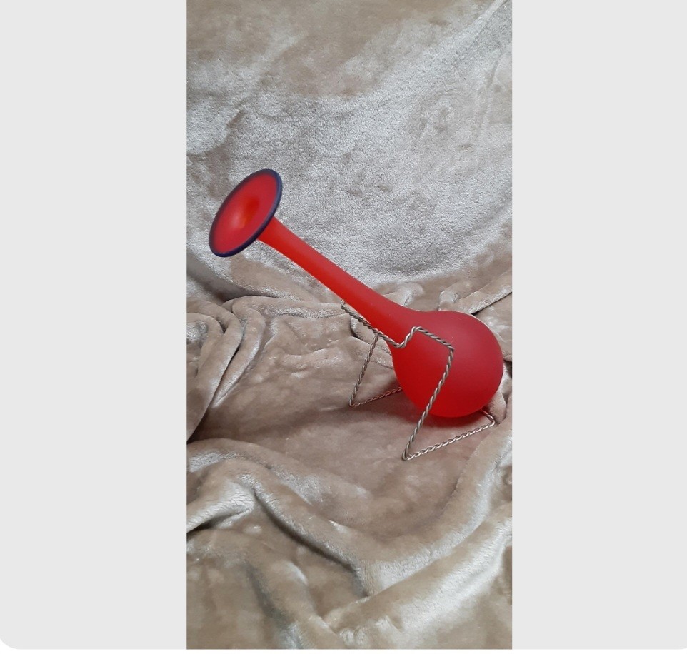 Carlo Moretti Murano Translucent Red Blue Satin Glass Bud Vase. 1980 vintage