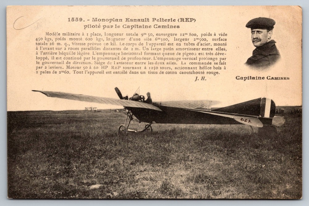 Postcard Airplane/Aeroplane/Monoplan Capitaine Camines Pilot
