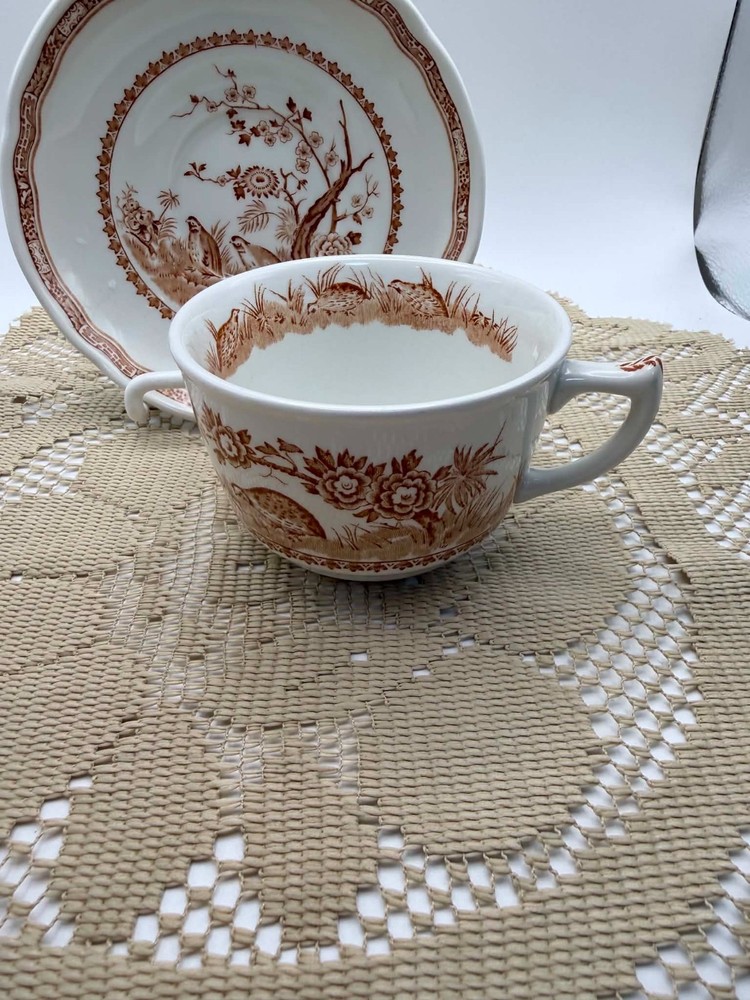 Vintage Furnivals Quail Brown Transferware Teacup & Saucer Made England