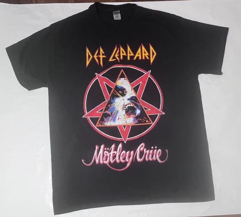 Def Leppard Motley Crue Poison Stadium Tour 2022 Double Sided Concert Tee Size L