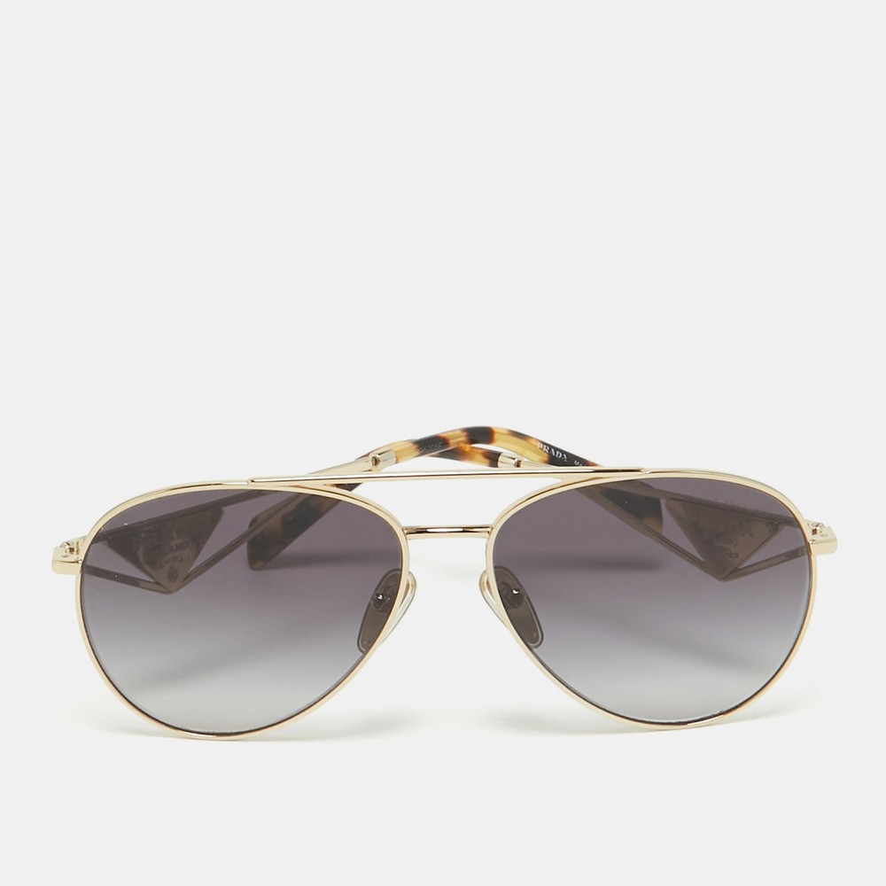 Prada Black Gold SPR 73Z Aviator Sunglasses with Triangle Logo