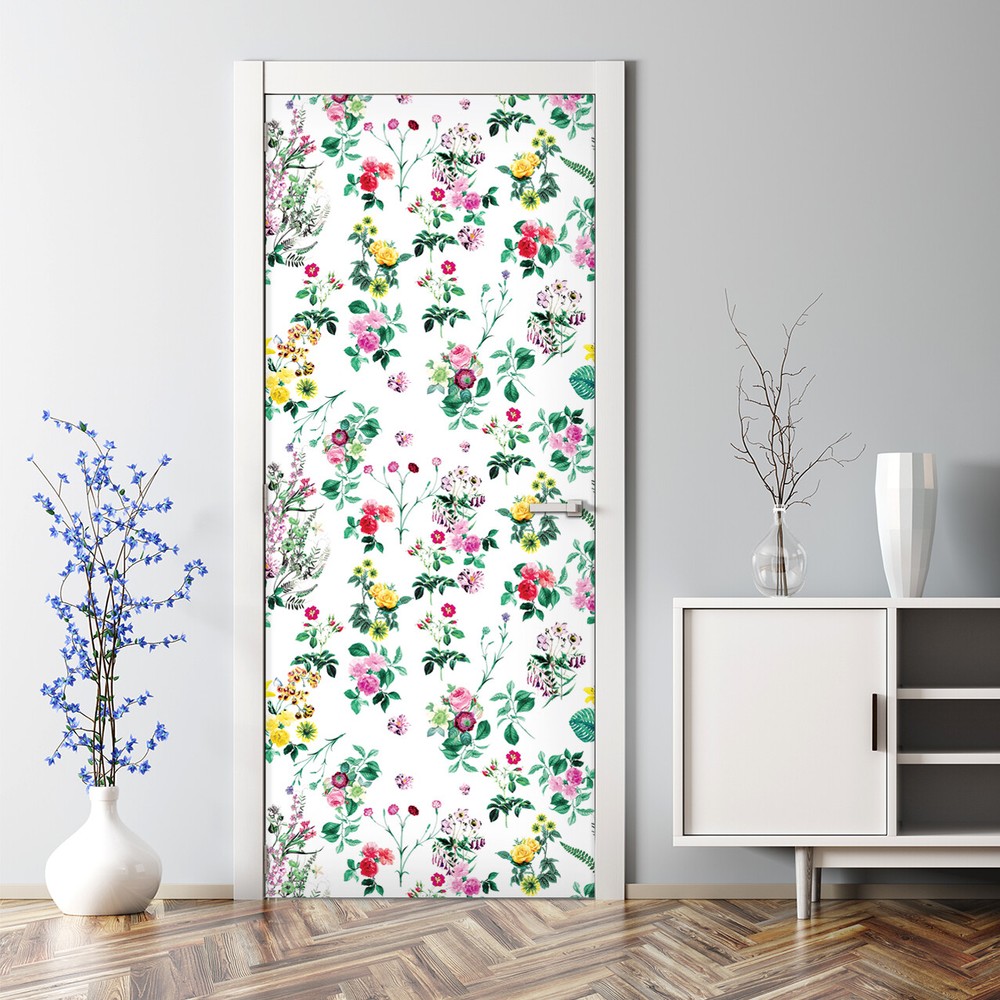 Adhesive Door sticker Field Colourful Flowers Peel and stick Floral Watercolour