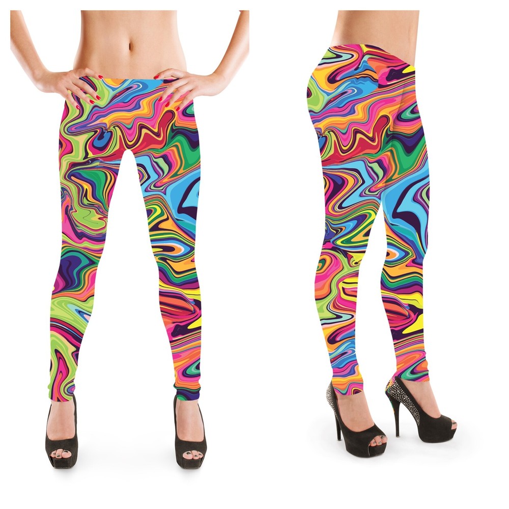 Abstract Retro Groovy Swirl Marble Print Trendy Leggings Fashion Alternative-image
