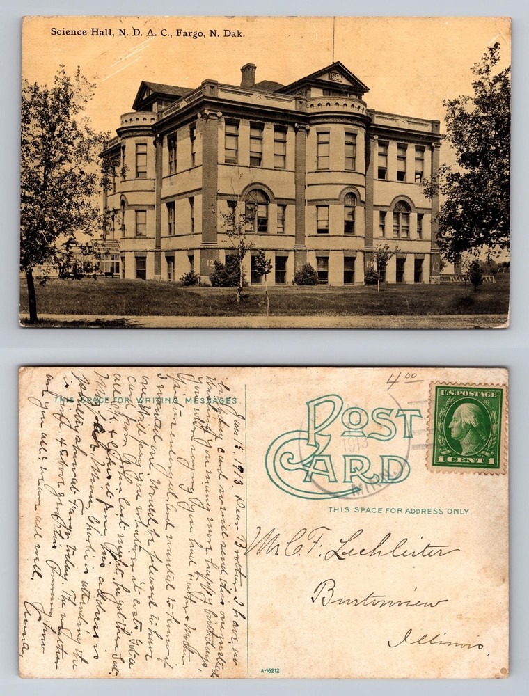 Fargo, ND-North Dakota, Hall ND Agricultural College Vintage c1913 Postcard