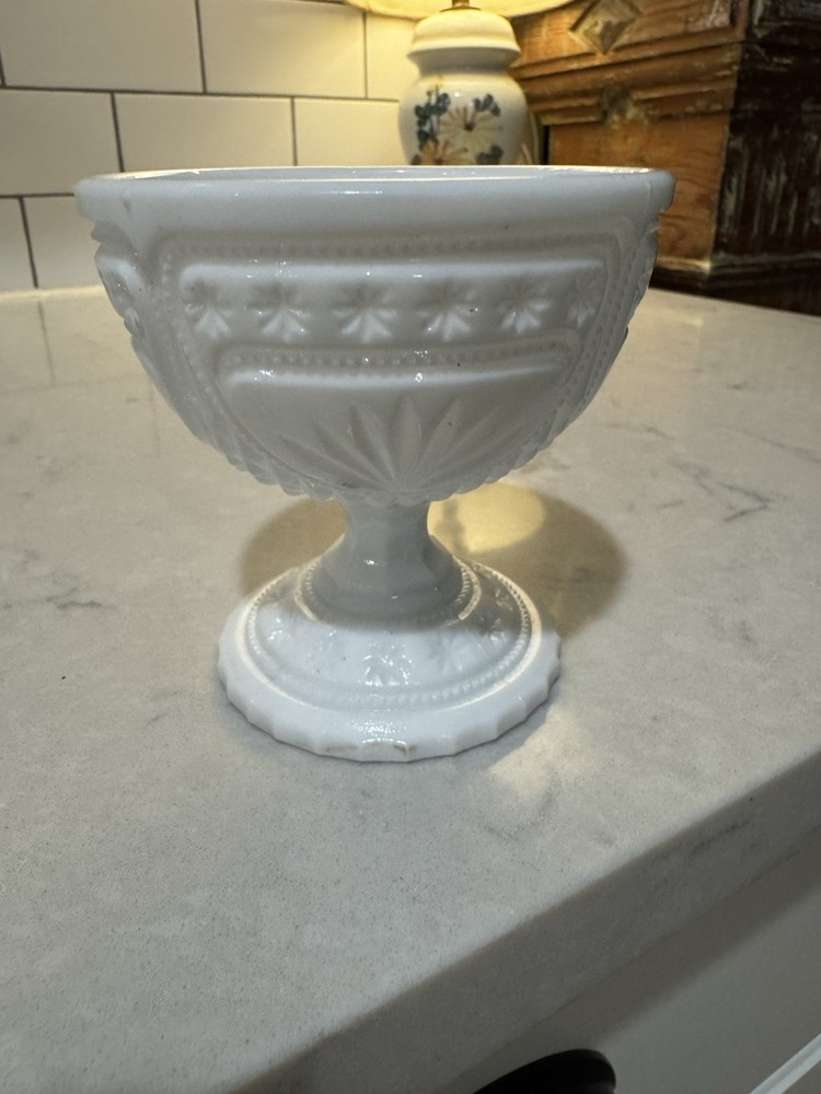 Vintage White milk glass footed compote, pineapple design.  4