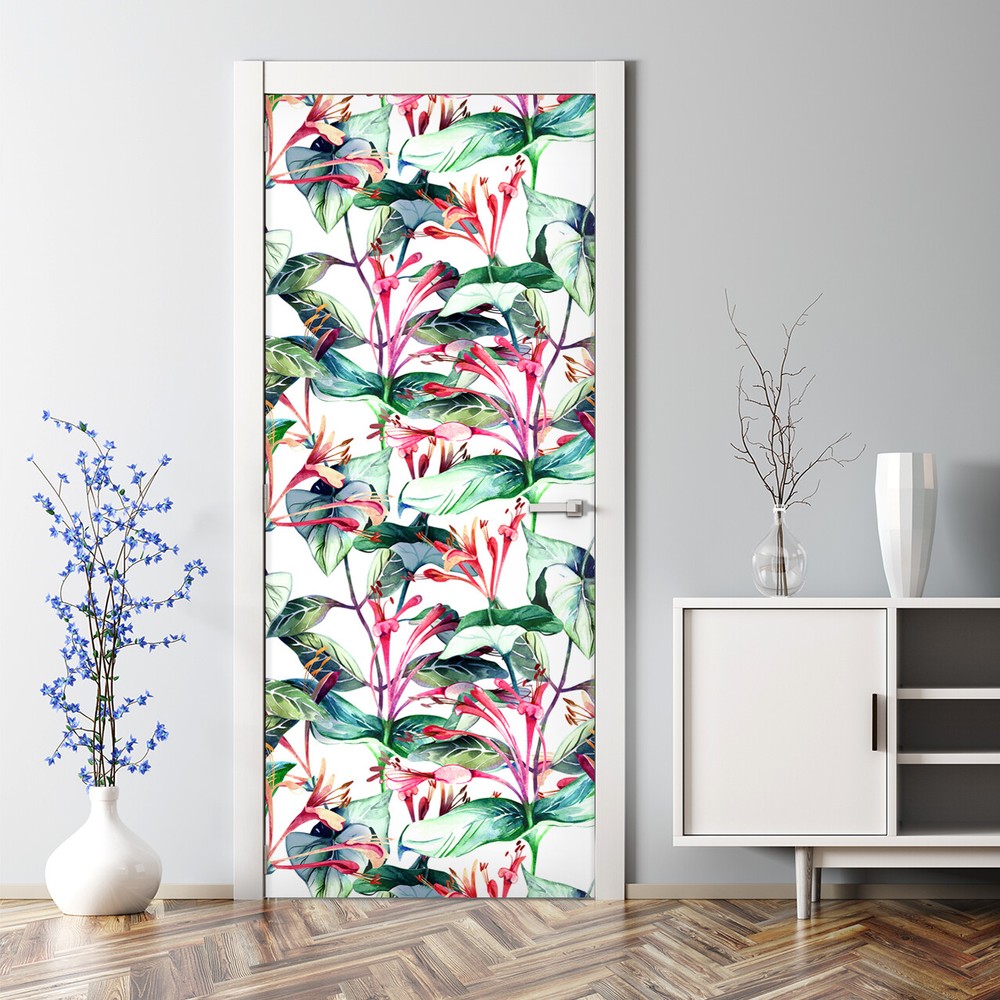 Exotic Lonicera flower bubble-free self-adhesive door sticker decor