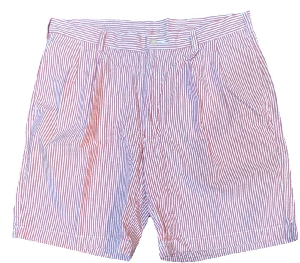 Jos. A. Bank Stays Cool Men's Red White Striped Pleated Bermuda Shorts Cotton