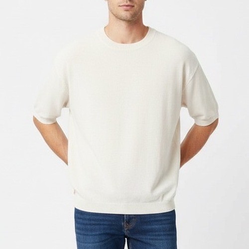 H&M T-Shirt Mens XL Beige Knit Regular Fit Coupe Standard Crew Neck Short Sleeve