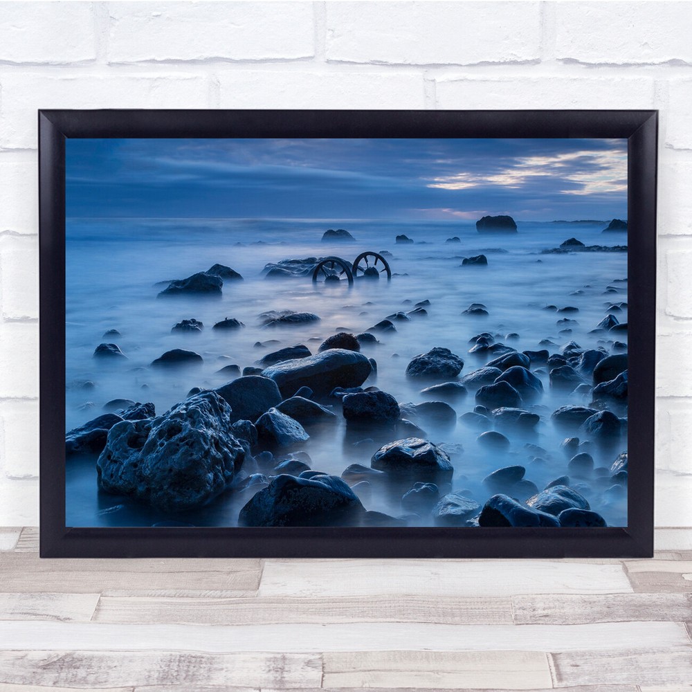 Wheels Sea Waves Tide Rocks Wheel Long Exposure Wall Art Print