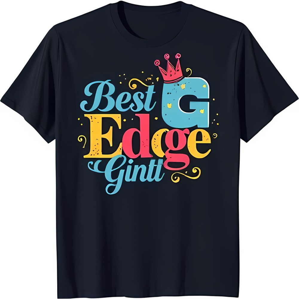 Stylish Black T-Shirt with Colorful Crown Graphic 'Best G Edge Gintl' Design