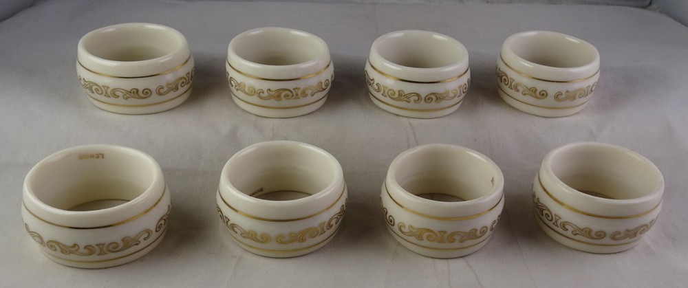 Eight Lenox Filigree Napkin Rings Cream Giftware Gold Scrolls - Mint