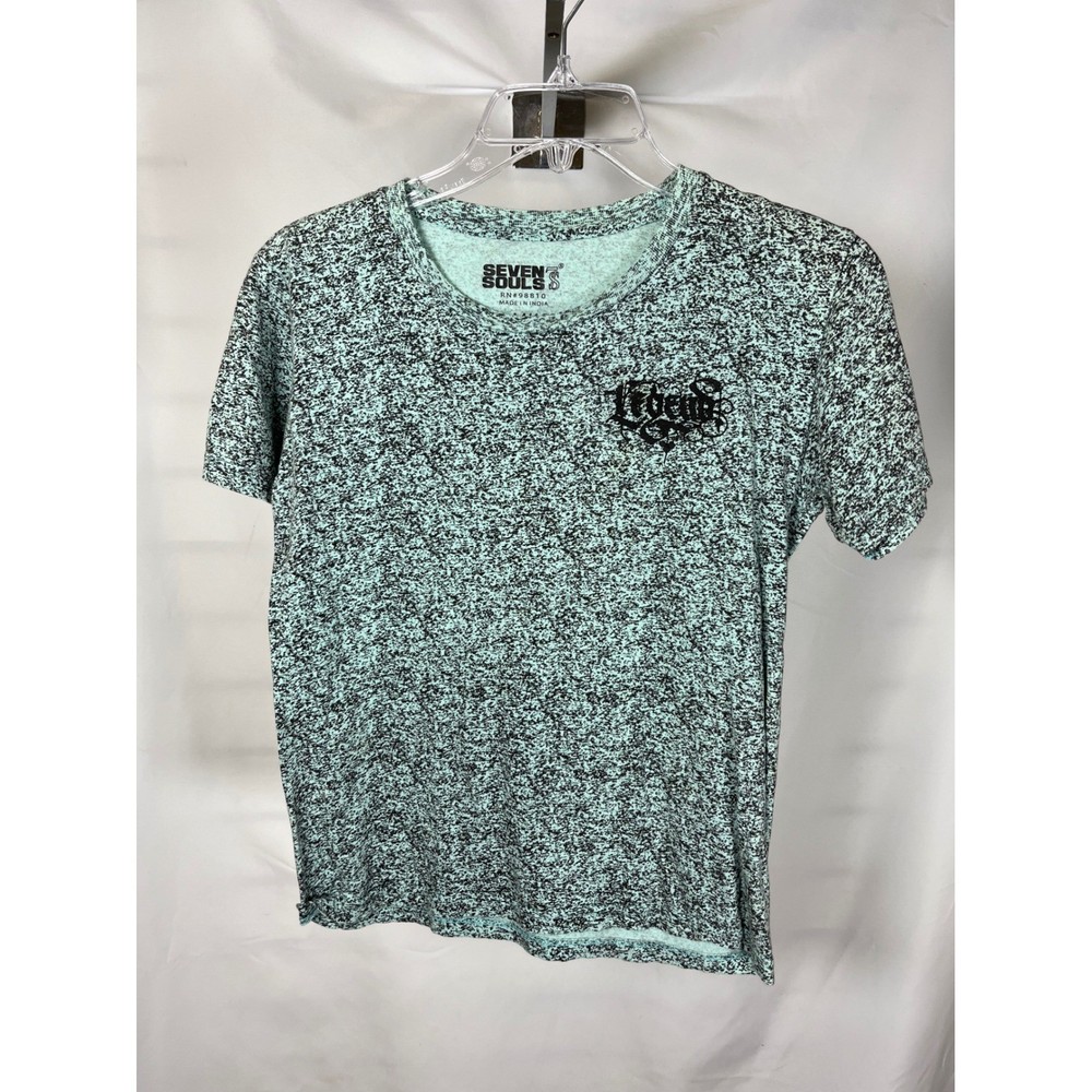 Seven Souls Boys Legend Graphic T-Shirt Mint Green Black Space Dye Size L 14/16