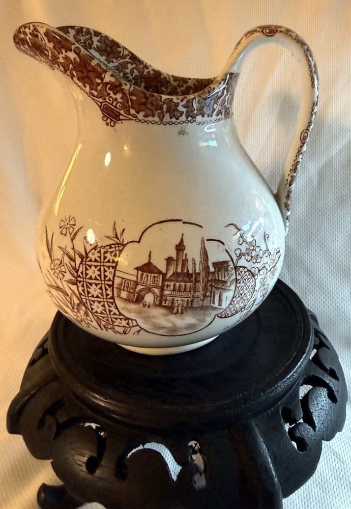 W T Copeland Brown Transfer Aesthetic Orientalist Japonesque Cream Jug 1881