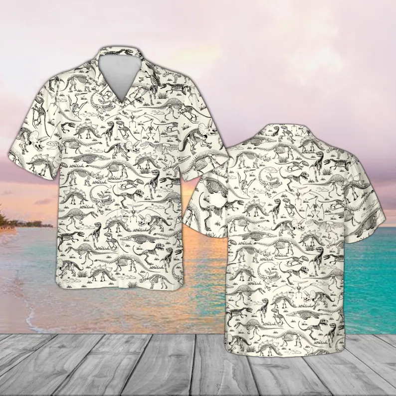 Dinosaur Skeleton Hawaiian Shirt Men's Beach Aloha Summer Vacation