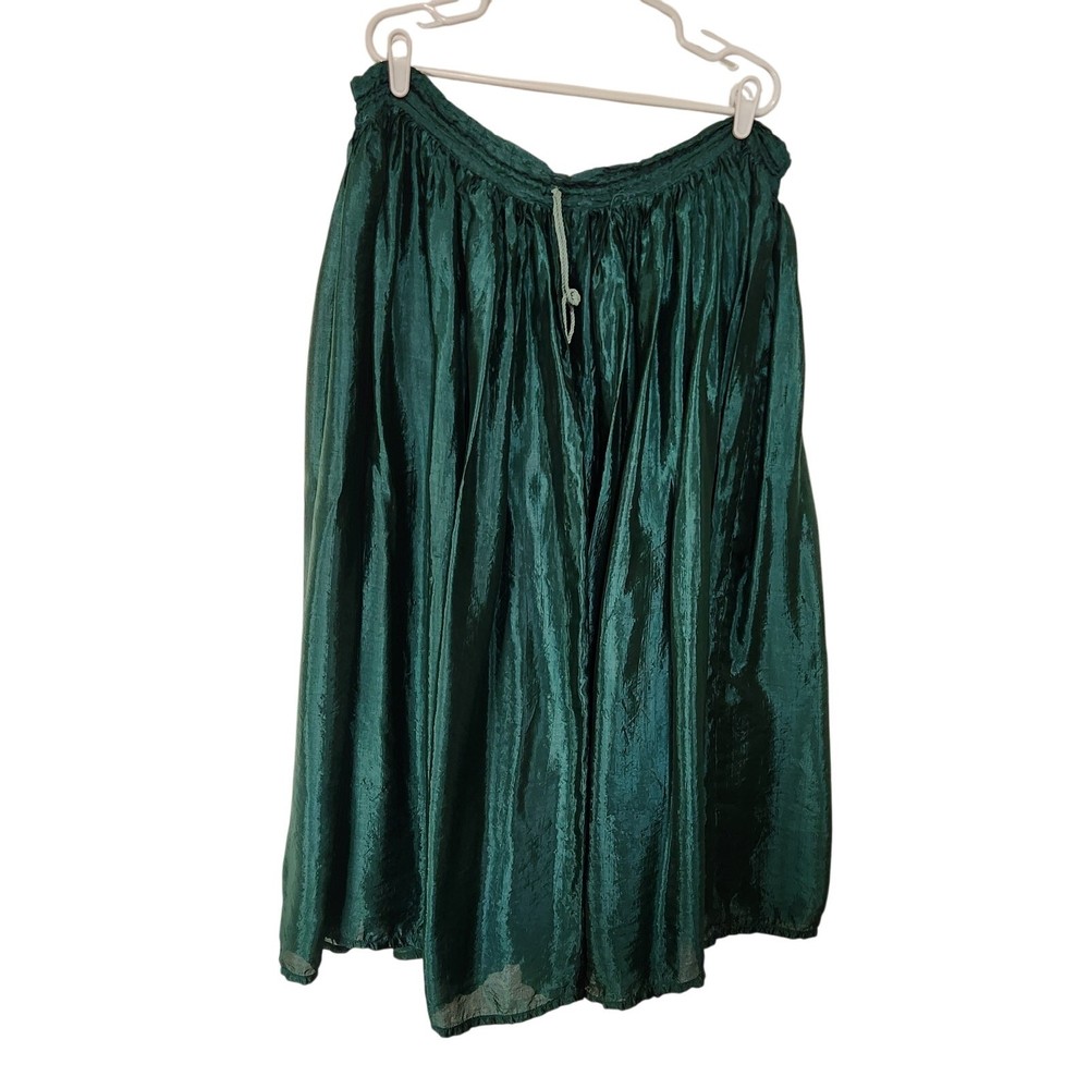 Unbranded Green Metallic Sheer Elastic Waist Drawstring A-Line Midi Skirt XL