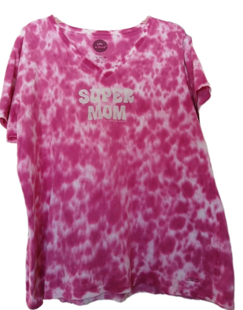 Life Is Good T-shirt Super Mom Crusher Tee Womens Plus Size XXL Pink Tie Dye
