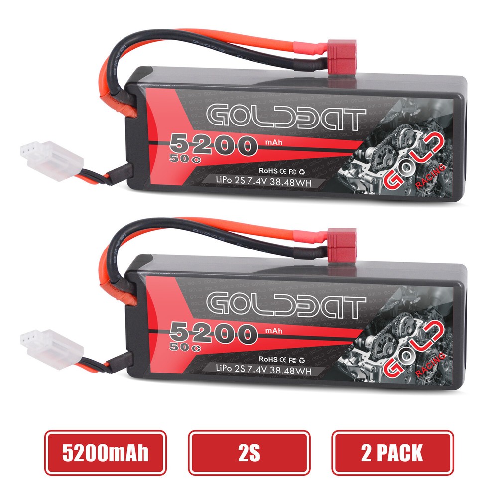 2pcs 5200mAh 50C 7.4V LiPo Battery 2S Deans Plug Hardcase for RC Car Truck Boat