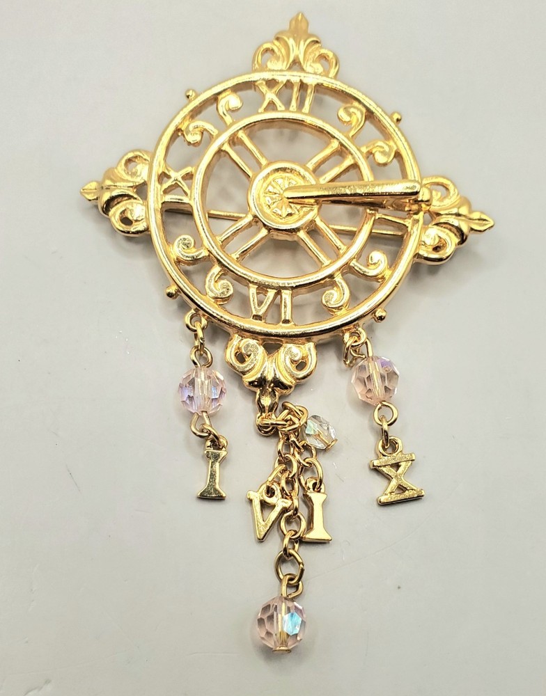 KIRKS FOLLY Signed Vintage Time Celebration Sundial  AB Crystal Brooch
