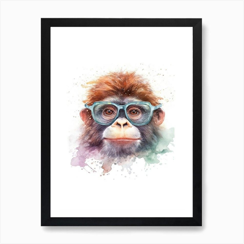 Baby Smart Gorilla Art With Glasses Framed Wall Art Poster Canvas Print Picture