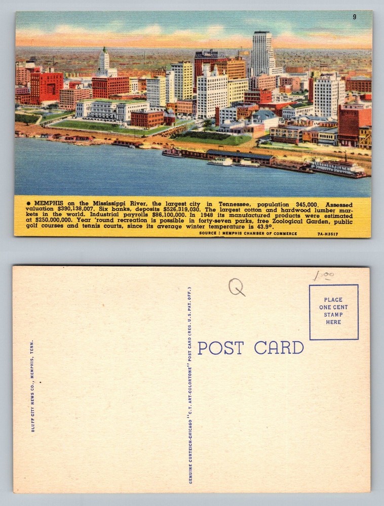 Memphis, TN-Tennessee, Skyline Along Mississippi River Vintage Postcard