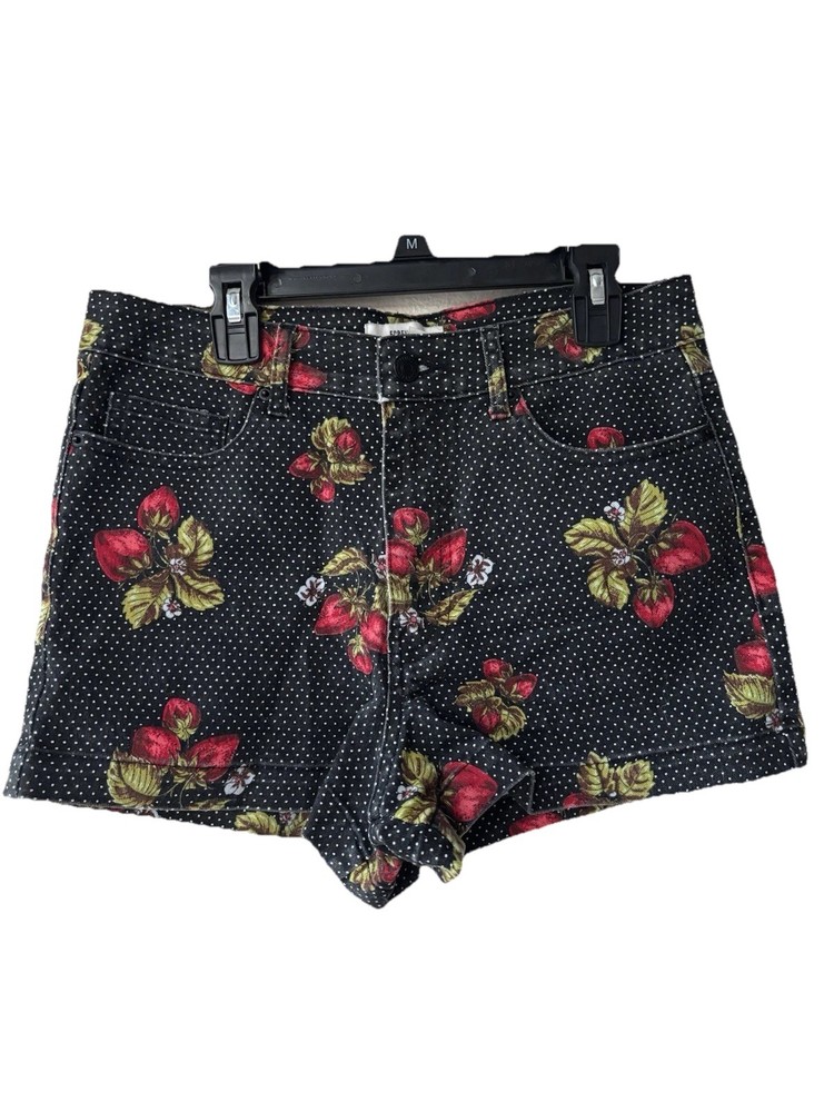 FOREVER 21 Women's Cut Off Denim Shorts Black Floral Polka Dot Size 27