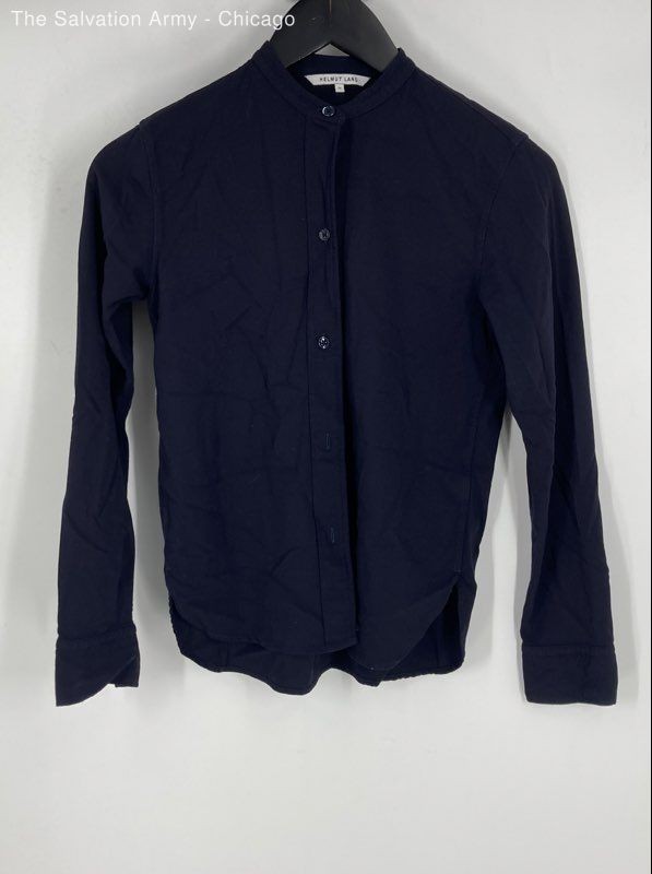 Helmut Lang Womens Navy Blue Long Sleeve Button Front Blouse Top Size XS