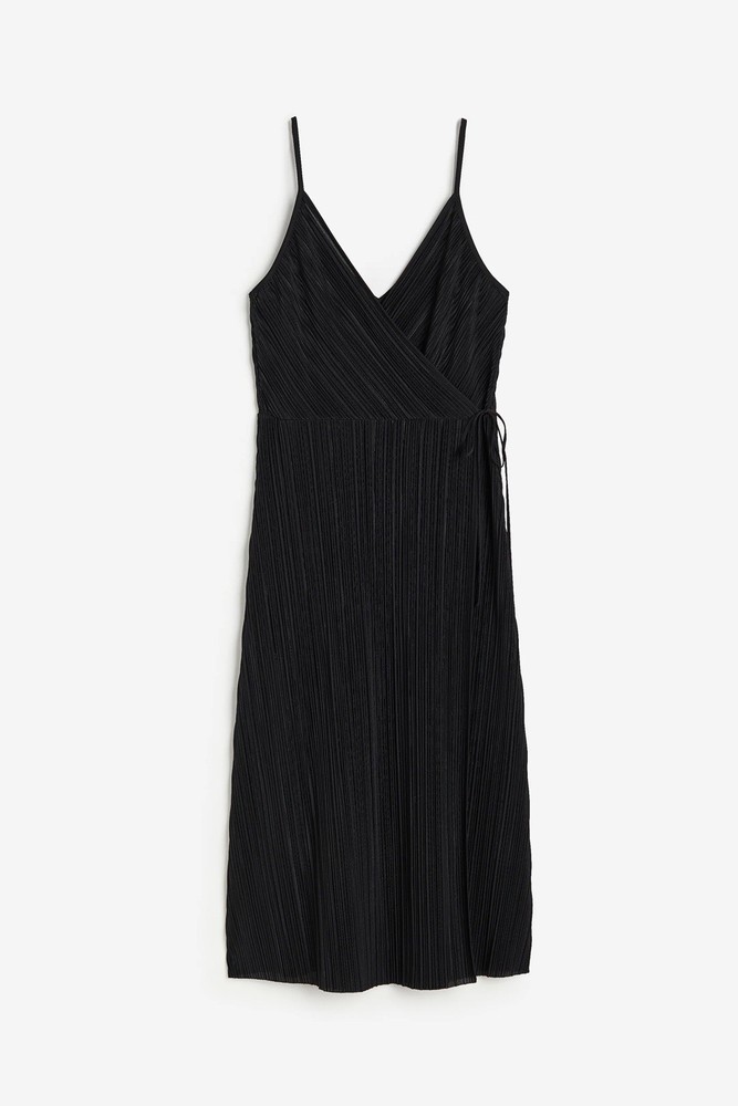H&M Women's Black Pleated Wrap Over Midi Dress Size S