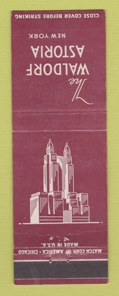Matchbook Cover - Waldorf Astoria Hotel New York City