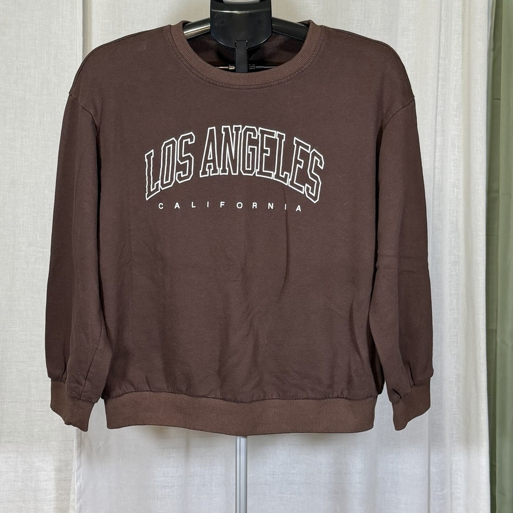 SHEIN Women's Brown Pullover Graphic Los Angeles California Sweatshirt Size L