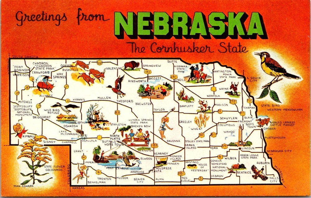 Dr Jim Stamps Postcard Greetings From Nebraska Map Overview Unposted