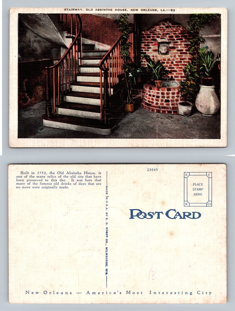 New Orleans, LA-Louisiana, Old Absinthe House Stairway Card Vintage Postcard-image
