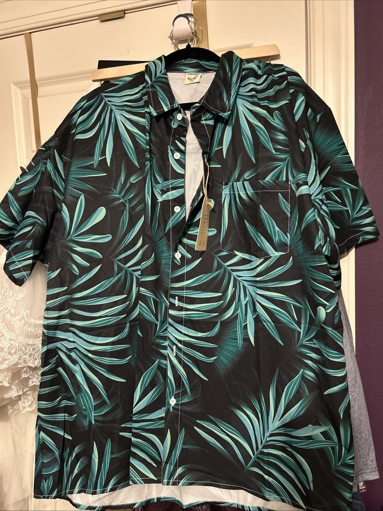 Hardaddy Mens Button Up Shirt 3XL Short Sleeve Black/Green Graphic Casual