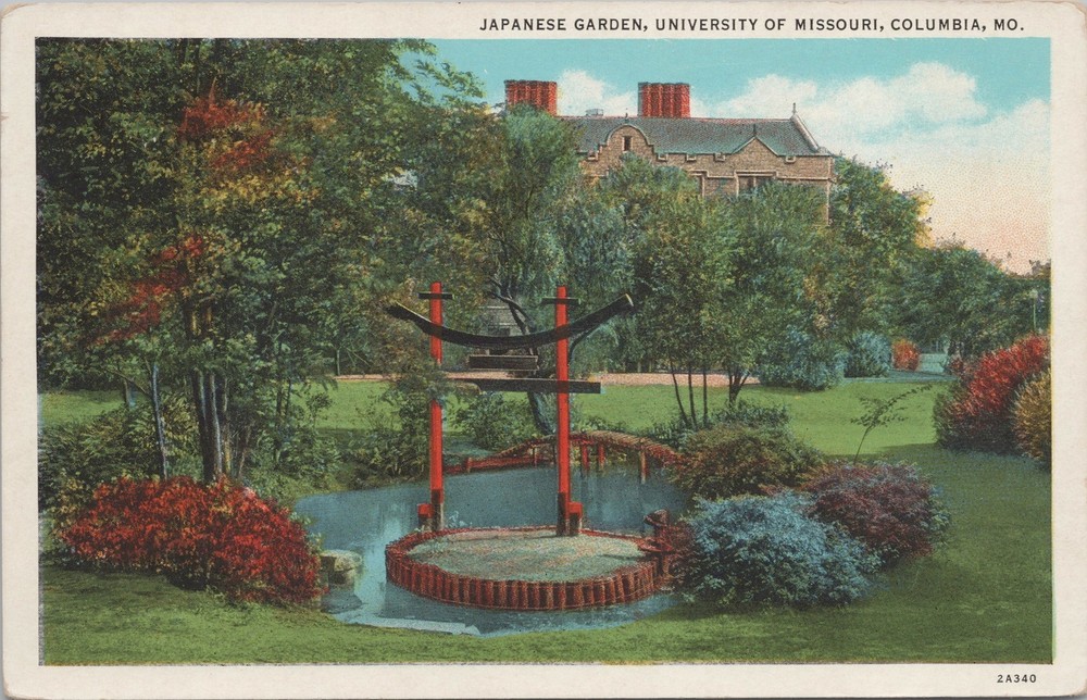 Missouri~Japanese Garden W/ Manicured Pond~Univ Of MO~Columbia~Vintage Postcard