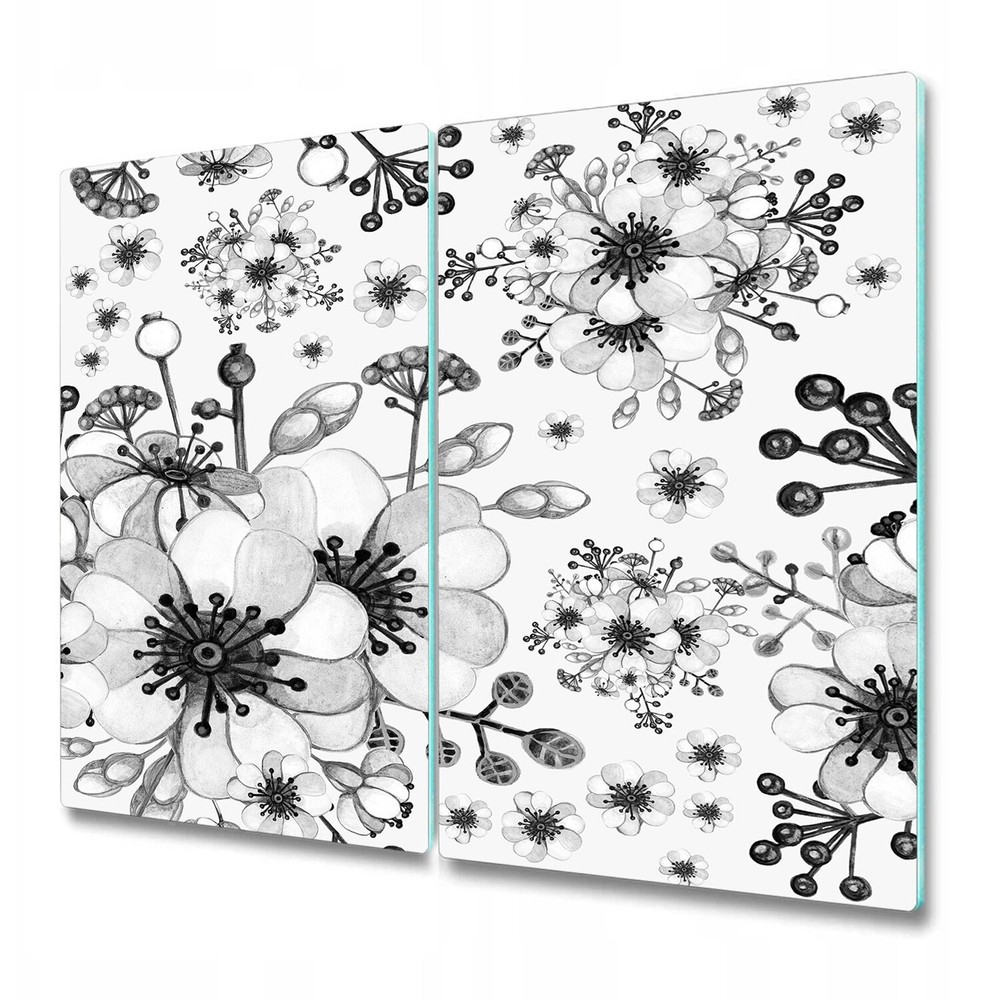 Glass Chopping Board Worktop Saver Black and White Floral Flowers 2x30x52