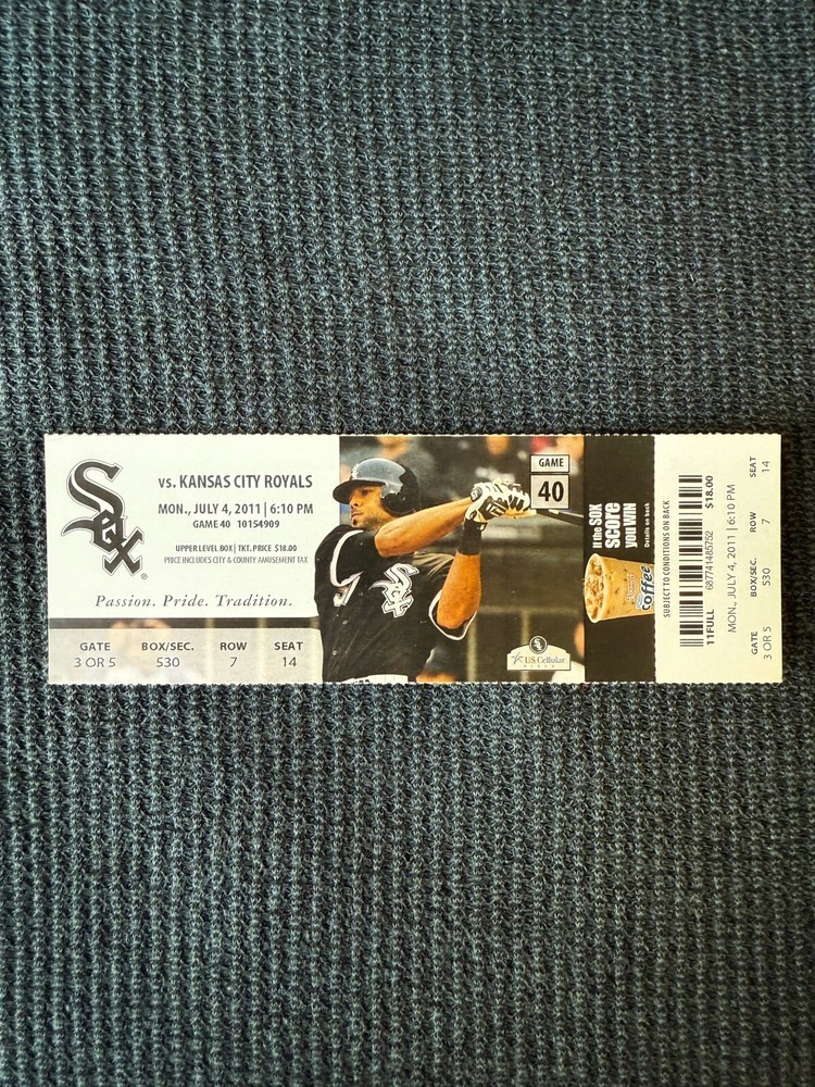 Chicago White Sox Vs KC Royals July 4, 2011 Full Ticket Home Game