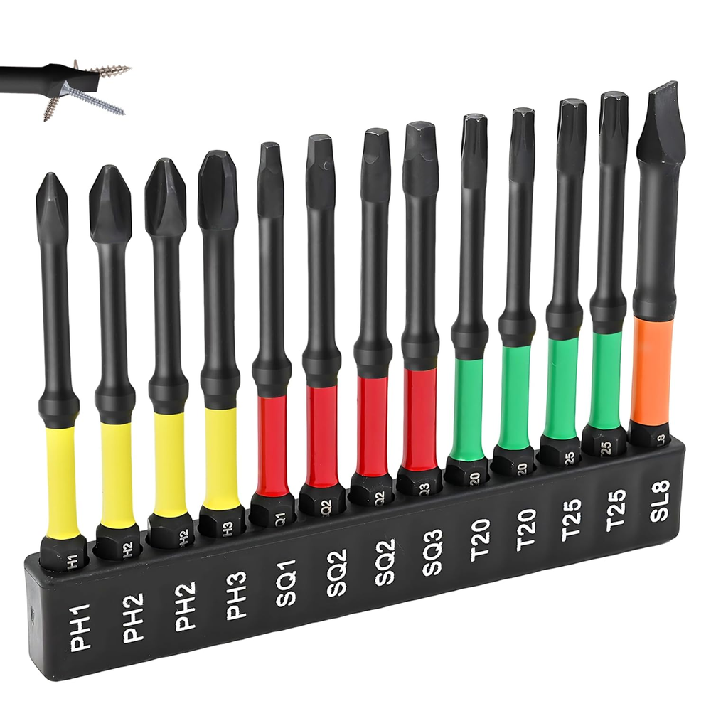 13Pcs Magnetic Screwdriver Drill Bit Set with Phillips and Slotted Tips