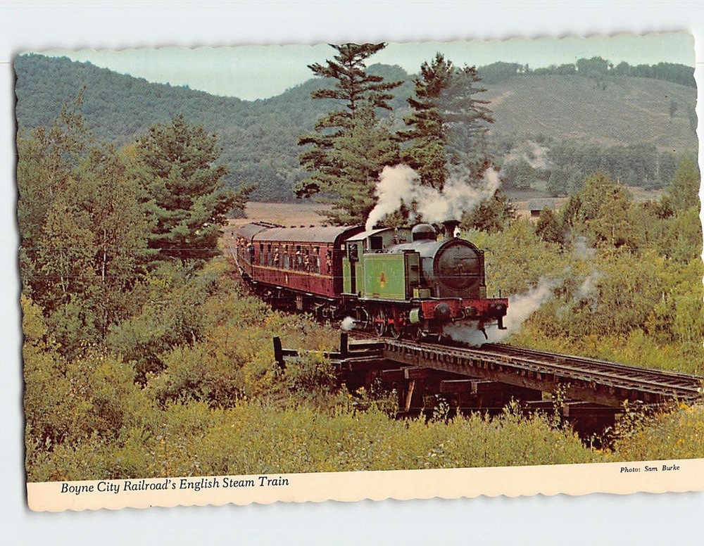 Postcard Steam Train Boyne City Railroad Michigan USA