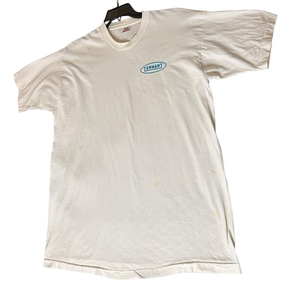VTG Tennant Single Stitch T-shirt Sz XL White Short Sleeve Fruit Of The Loom USA
