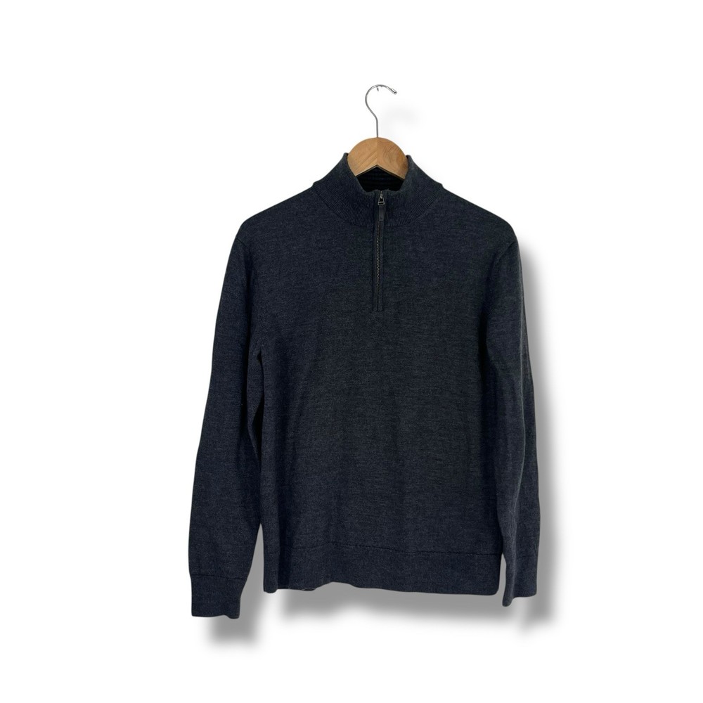 Untuckit Sweater Mens 100% Extra Fine Merino Wool Quarter Zip Pullover L Grey