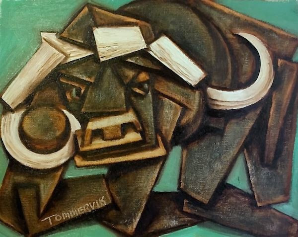 Abstract African Bufflao Oil Painting Original Animal Wall Art Modern Fine Art-image