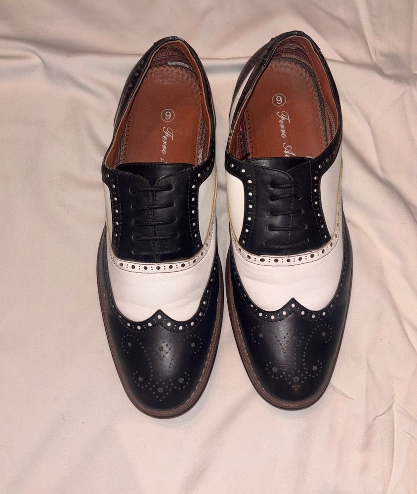Ferro Aldo “Arthur” Mens Classic Wingtip Black and White Shoes Old Money -Size 9