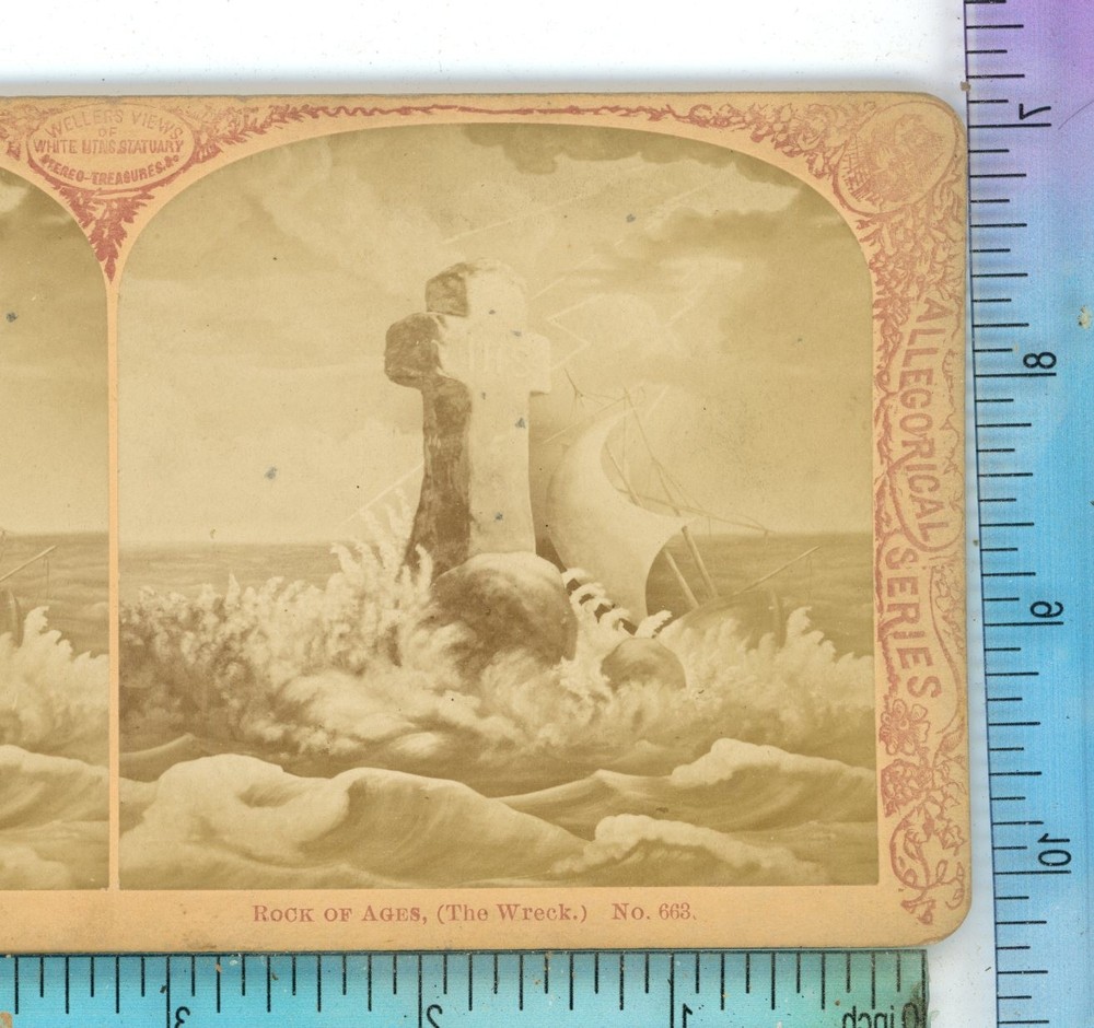 Rock of Ages the Wreck F.G. Weller Early Genre Stereoview