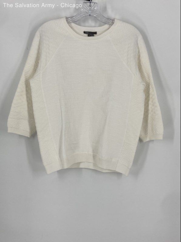 Vince Womens White 3/4 Sleeve Round Neck Pullover Sweater Size Small