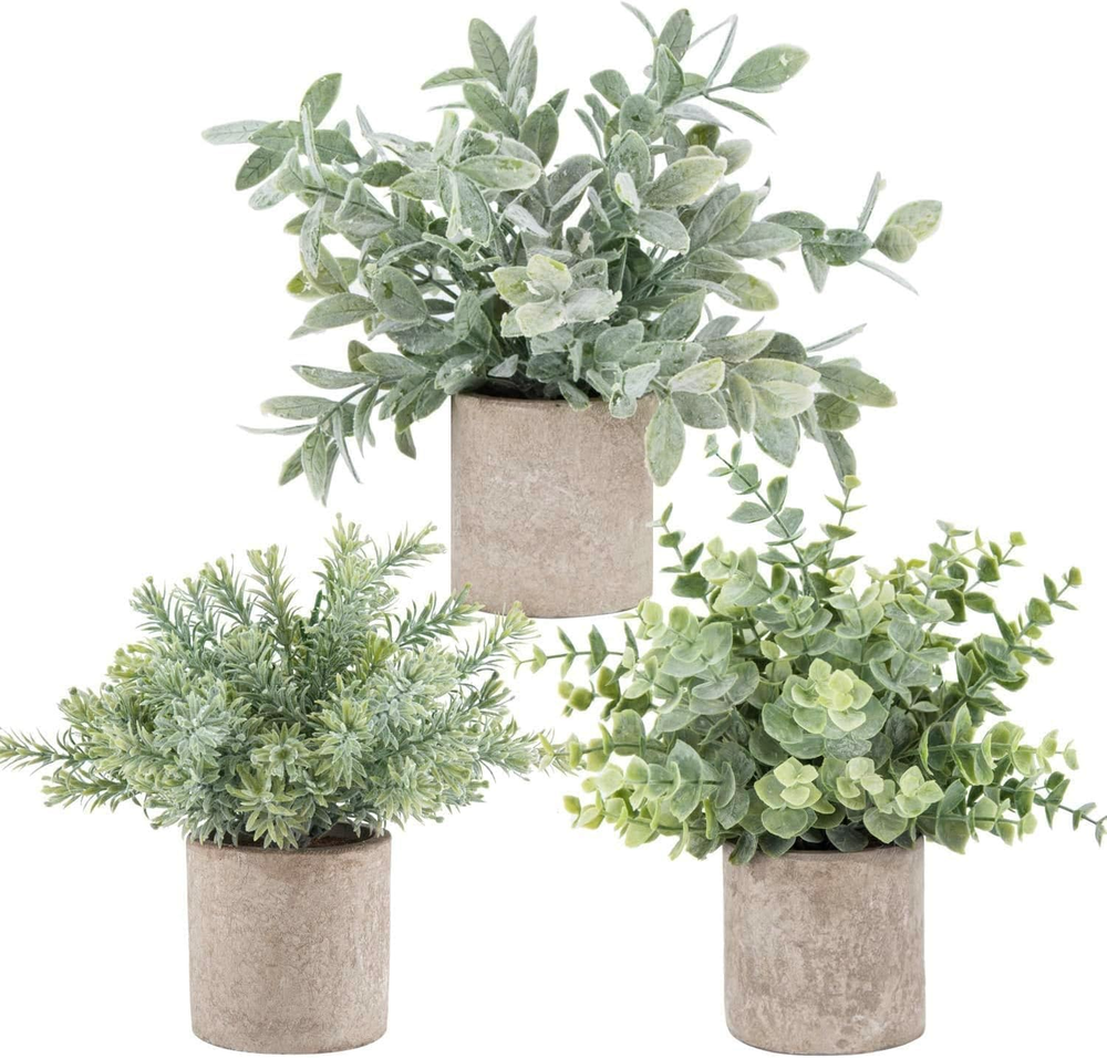 3 Pack Mini Fake Potted Eucalyptus Plants Artificial Topiaries for Home Decor