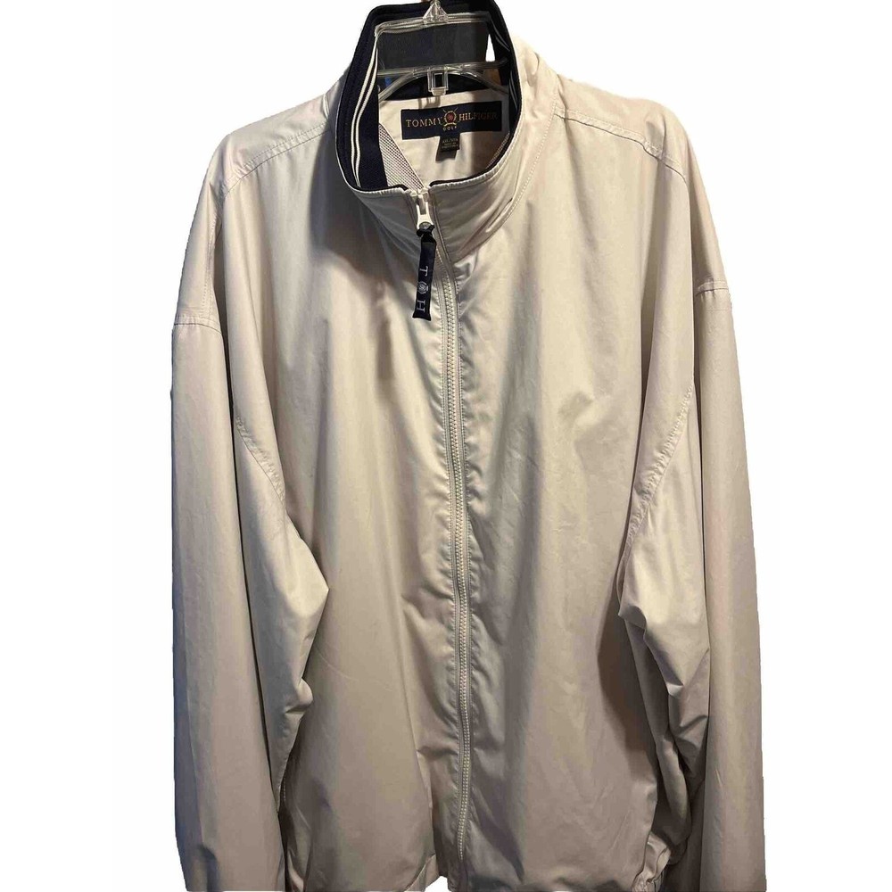 Tommy Hilfiger Golf Men's XXL Beige Mesh Lined Polyester Zip Windbreaker Jacket